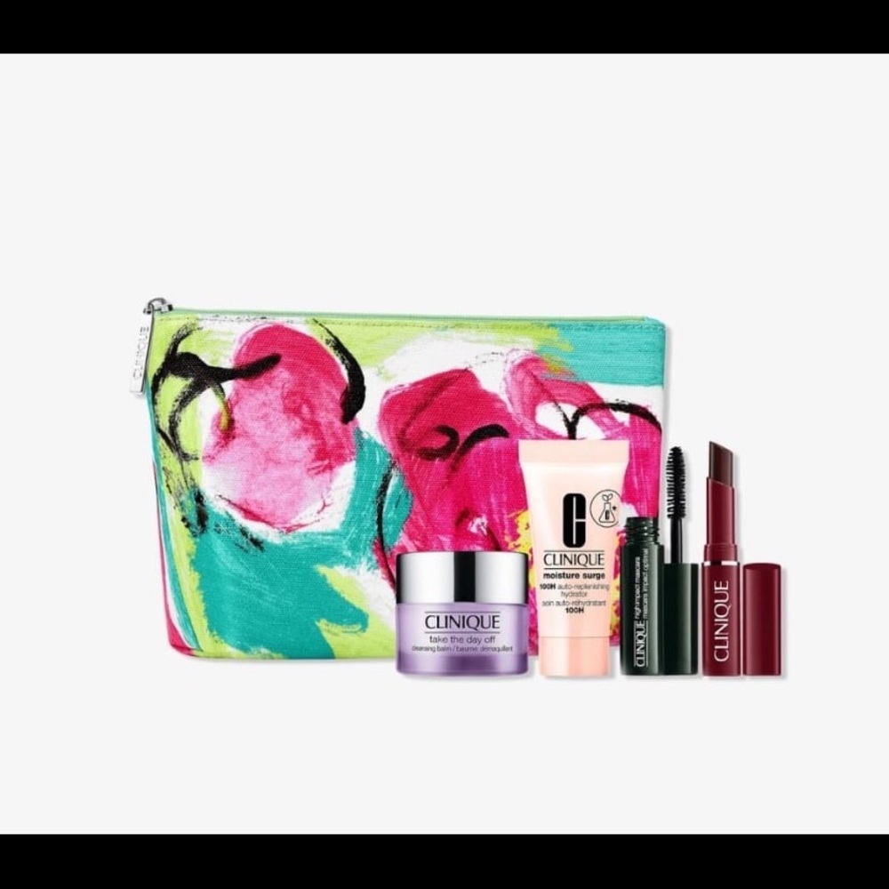 New Clinique Makeup and Skincare Minis Set with Colorful Makeup Bag